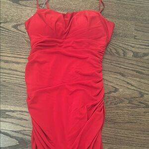 Emerald Sundae Red Ruched Mini Dress